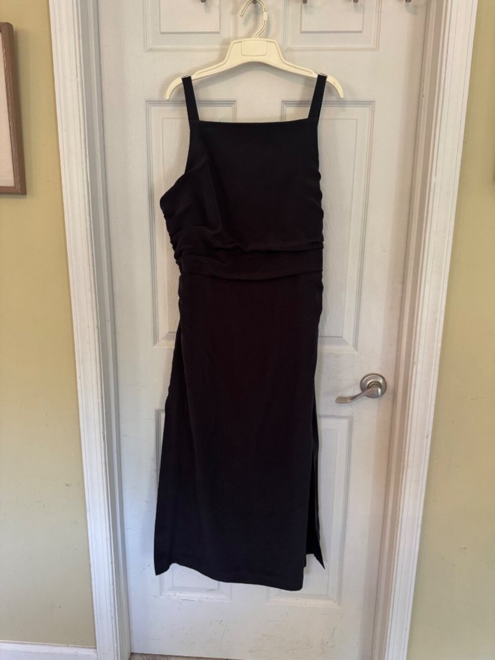 La Ligne Black Silk Midi Sasha Dress Timeless Classic Ruching Side Slit Lined XL - Picture 15 of 15